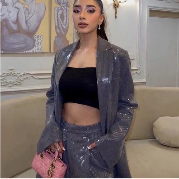 ZARA OVERSIZED SEQUIN BLAZER - Picture 3 of 16